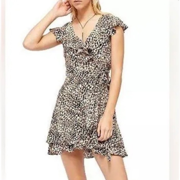 Free People Dresses & Skirts - We the free people french quarter mini wrap dress animal print ruffle sleeve